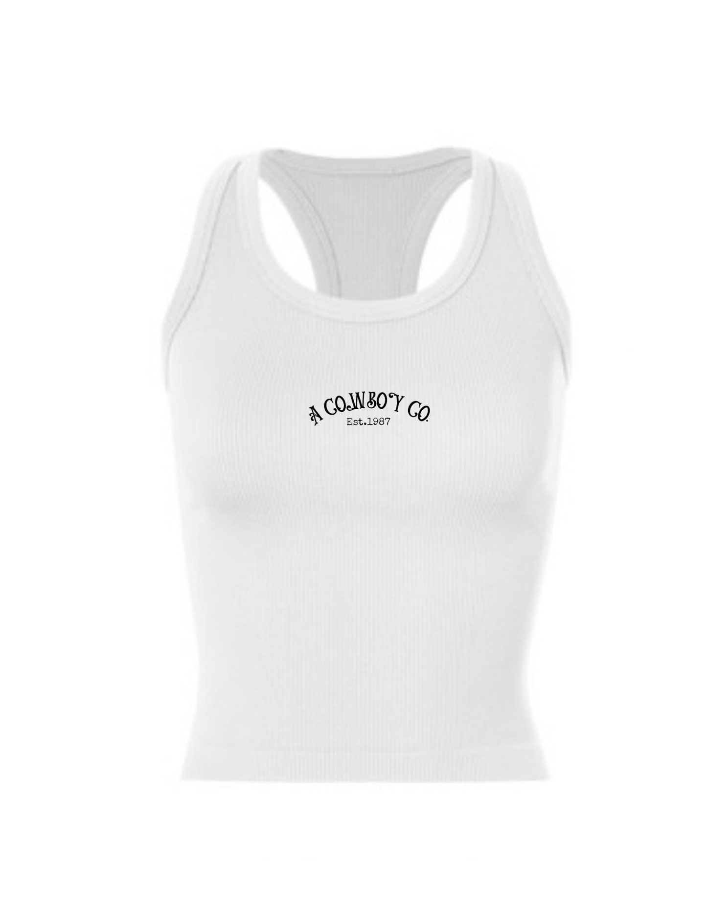 The A Cowboy Ribbed Racerback Tank in White