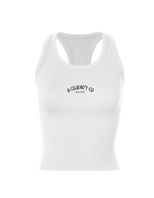 The A Cowboy Ribbed Racerback Tank in White